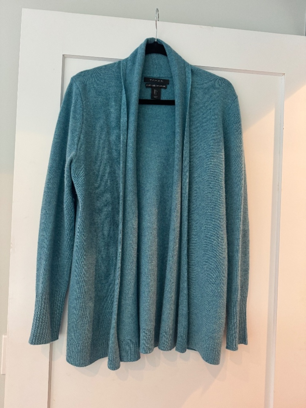 Tahari Cashmere Cardigan Teal Sweater, Large